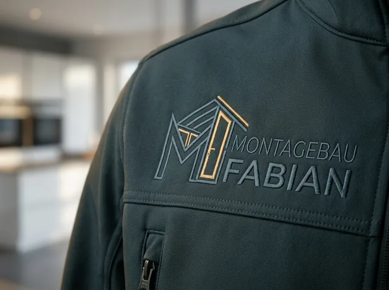 Montagebau Fabian Logo auf der Arbeitsjacke des Teams